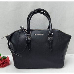 Michael Kors Jet Set Black Leather Double Handles Zipper Satchel Bag